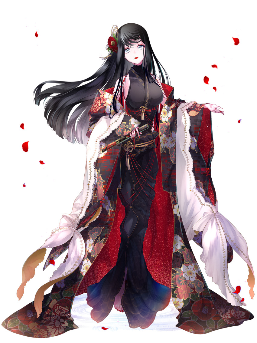 1girl, barefoot, black_hair, black_nails, breasts, dairoku_ryouhei, del_depths, eyeshadow