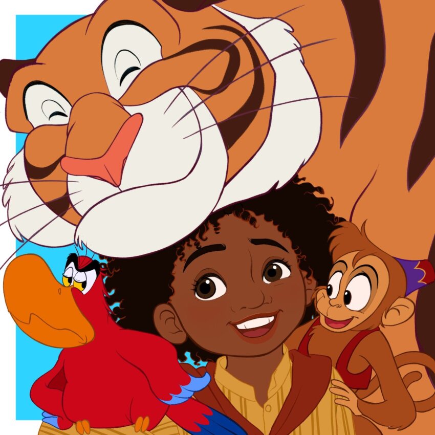 4boys, abu_(aladdin), antonio_madrigal, brown_eyes, brown_hair, colombian_clothes, curly_hair, dark-skinned_female