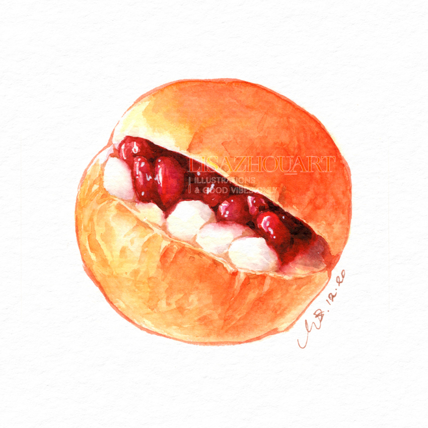 bread, dated, food, food_focus, lisazhou_art, mochi, no_humans, original