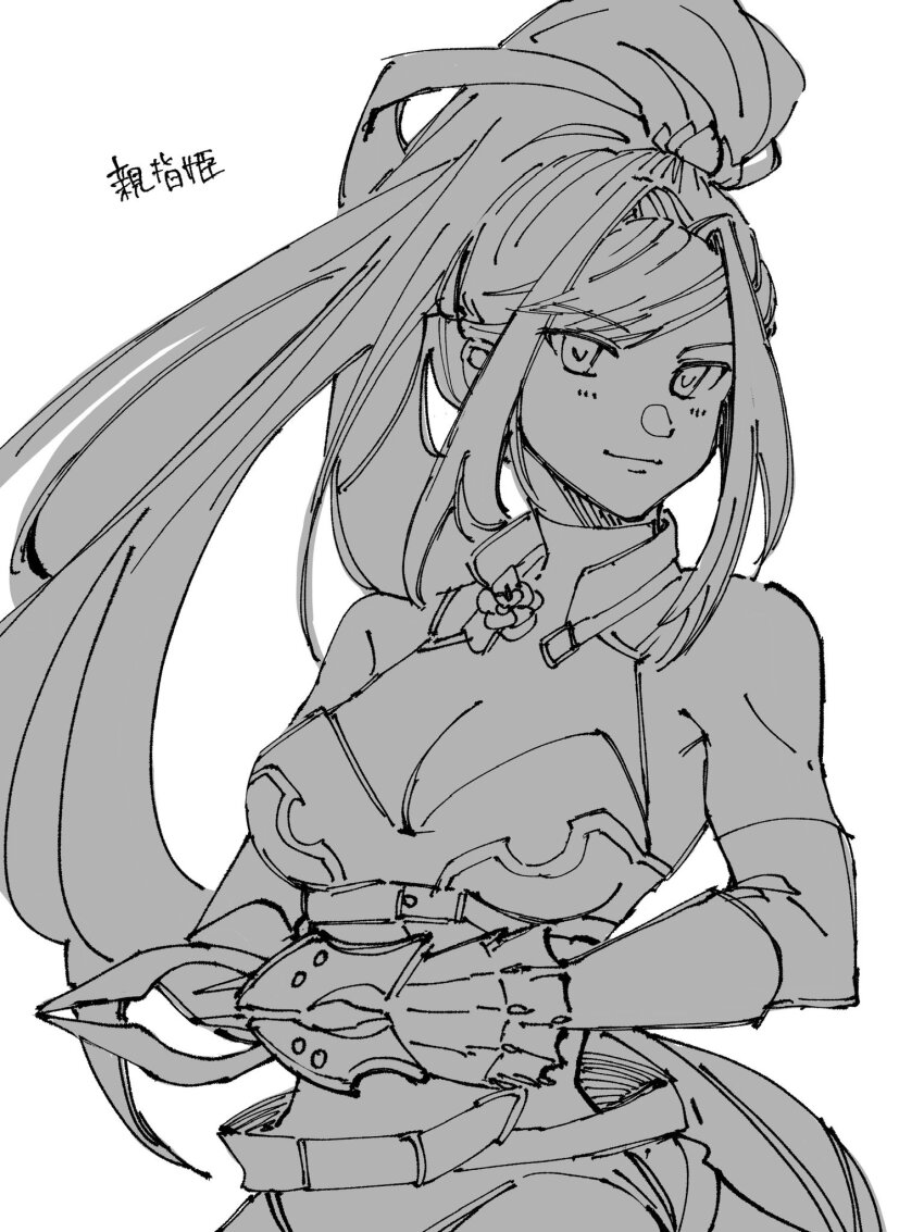 1girl, flat_color, greyscale, grimms_notes, highres, hohho_e, monochrome, solo, thumbelina_(grimms_notes), upper_body
