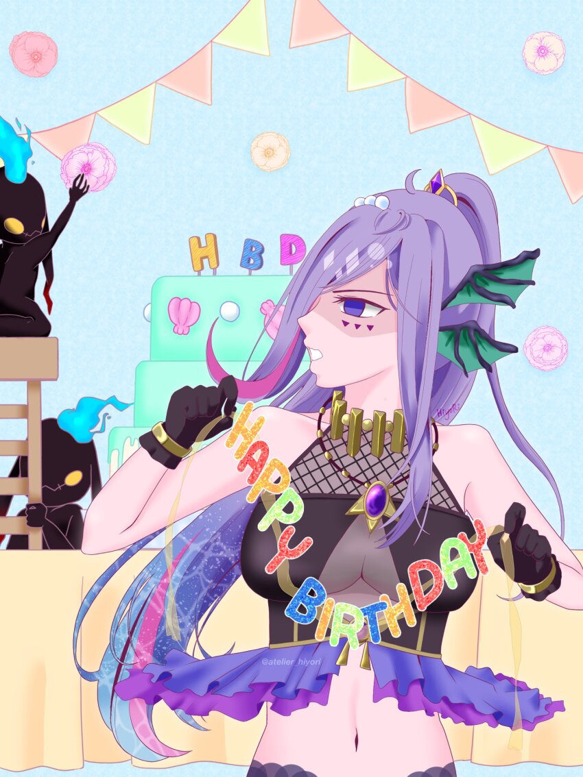 1girl, atelier_hiyori, boogie_villain_(grimms_notes), chaos_siren_(grimms_notes), creature, grimms_notes, happy_birthday, highres