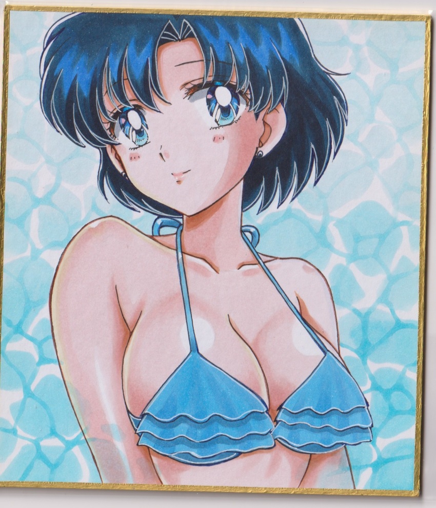 bare_shoulders, bikini, bishoujo_senshi_sailor_moon, blue_bikini, blue_eyes, blue_hair, breasts, chikoto_(kztc4472)