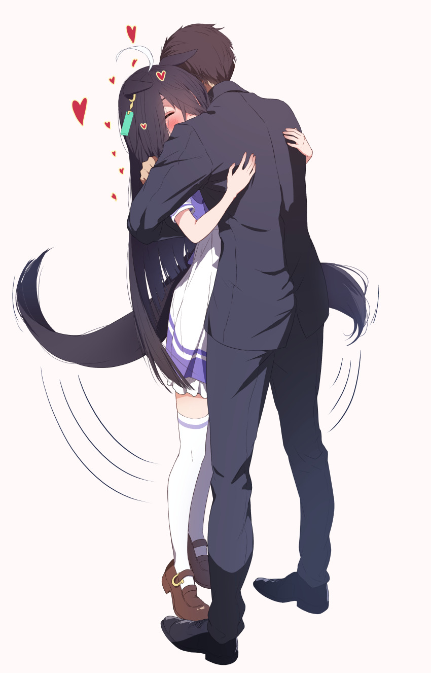 absurdres, ahoge, animal_ears, black_hair, black_jacket, black_pants, black_shoes, blush