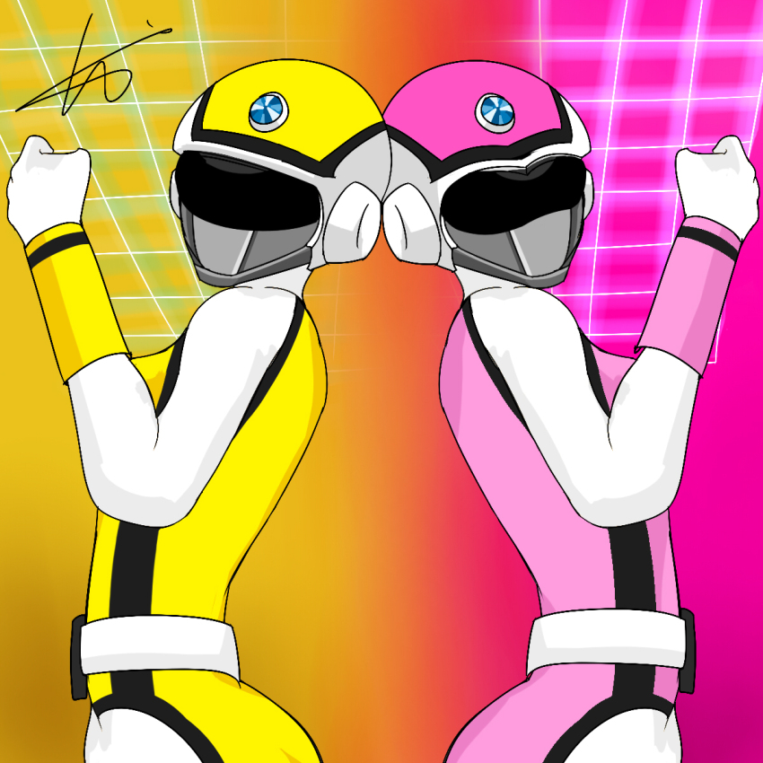 choushinsei_flashman, full_suit, highres, luu_(flashman), pink_flash, sara_(flashman), super_sentai, superhero_costume