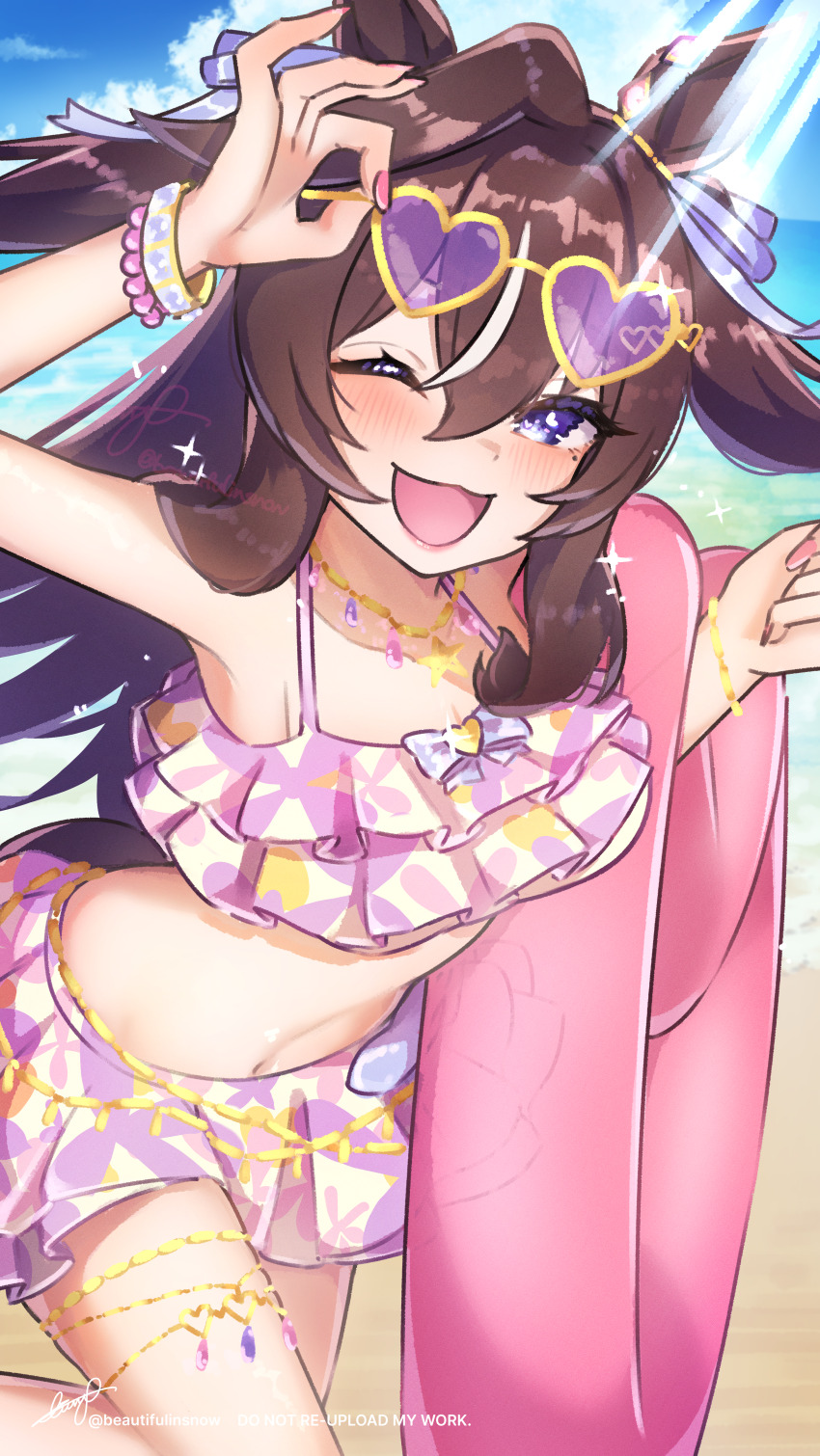 1girl, absurdres, animal_ears, beautifulinsnow, bikini, bikini_skirt, black_hair, black_tail