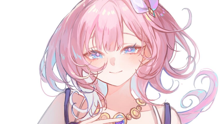 1girl, bare_shoulders, blue_eyes, chiyori08, commentary, cyrene_(philia093)_(honkai:_star_rail), cyrene_(honkai:_star_rail), hair_ornament