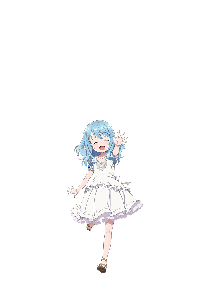 1girl, ^_^, anime_coloring, arifureta_shokugyou_de_sekai_saikyou, arm_up, blue_hair, brown_sandals, child