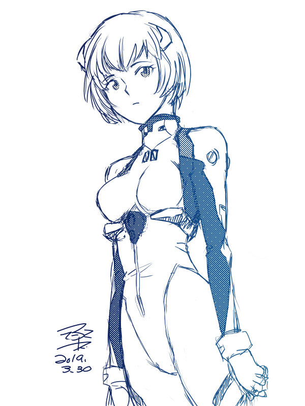 1girl, ayanami_rei, birthday, bodysuit, expressionless, mecha_pilot_suit, monochrome, neon_genesis_evangelion