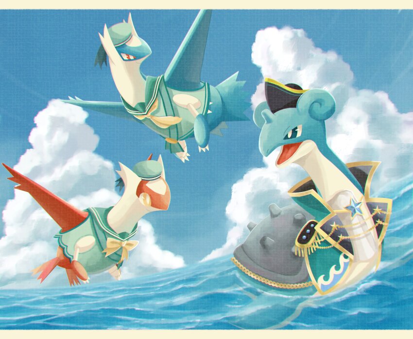 absurdres, blue_sky, bow, claws, closed_mouth, clothed_pokemon, cloud, cumulonimbus_cloud