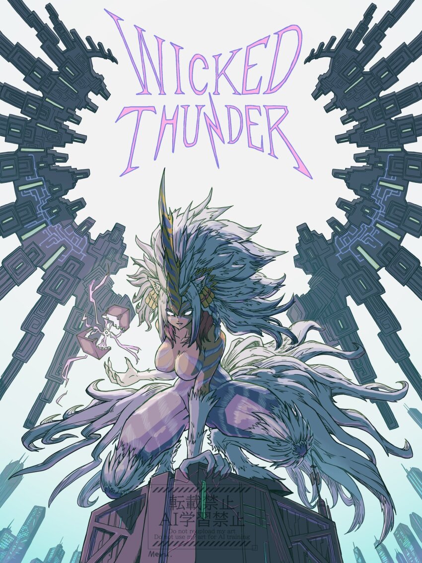 1girl, animal_ears, animal_hands, animal_legs, blank_eyes, body_fur, braid, breasts