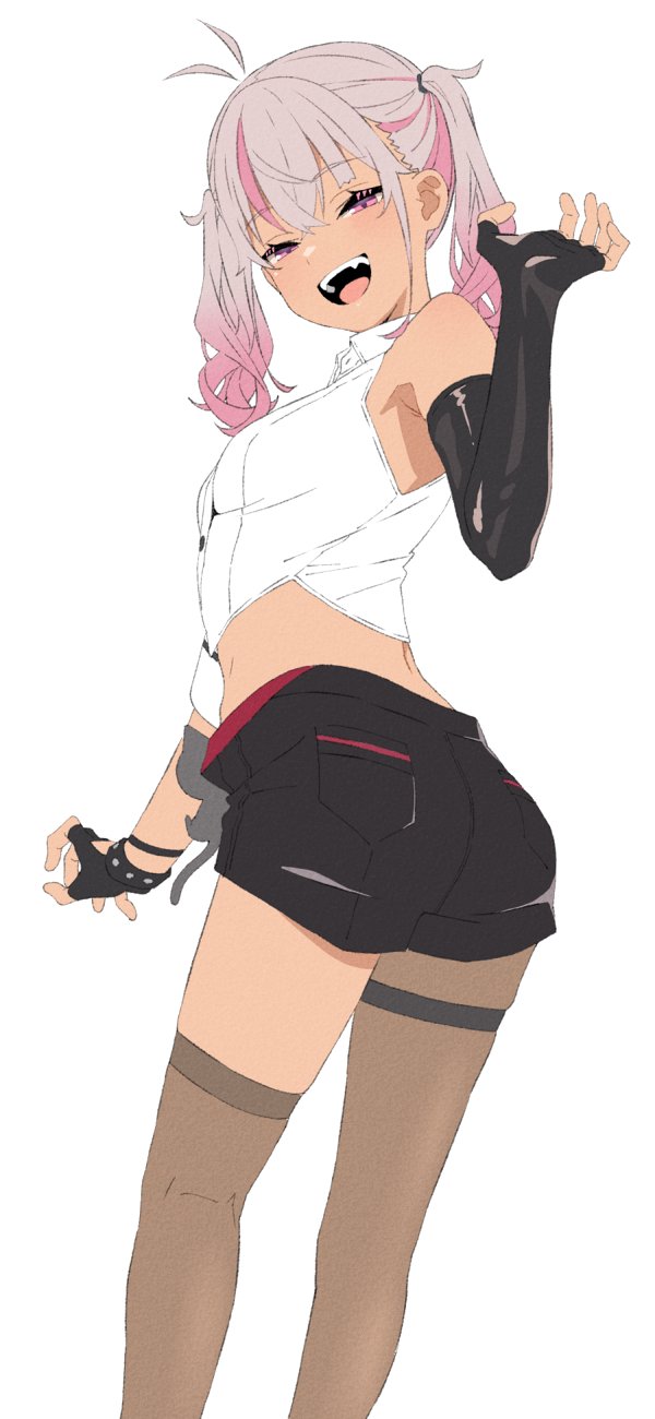 1girl, akitetsu, ass, breasts, crop_top, elbow_gloves, fingerless_gloves, gloves