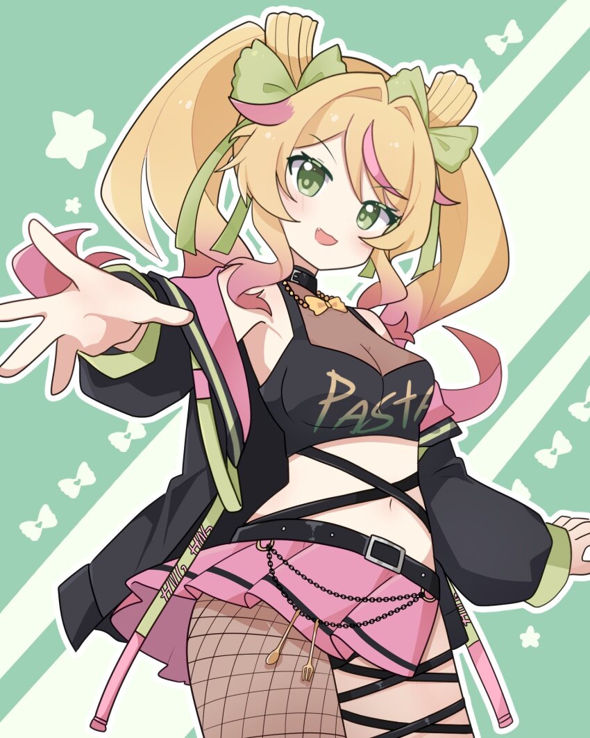 1girl, blonde_hair, blush, breasts, green_eyes, highres, indie_virtual_youtuber, jacket