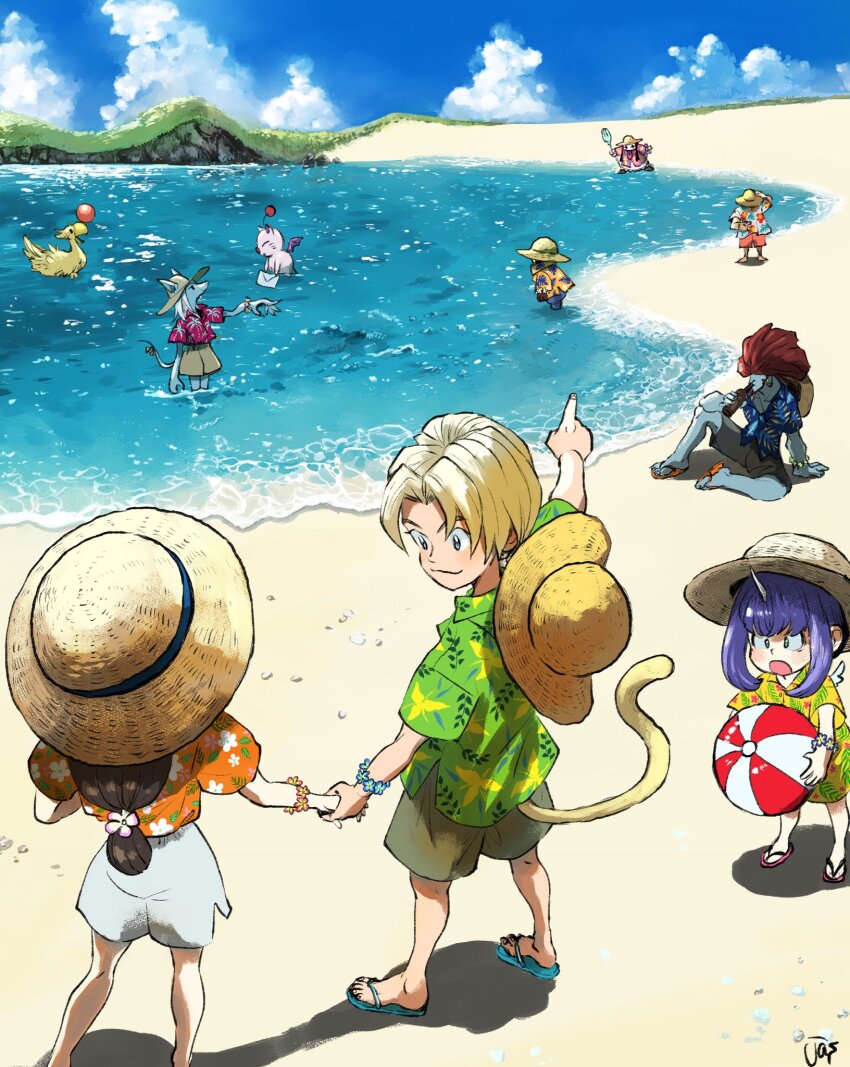 1other, 3girls, 4boys, adelbert_steiner, alternate_costume, amarant_coral, aqua_shoes, arm_behind_head