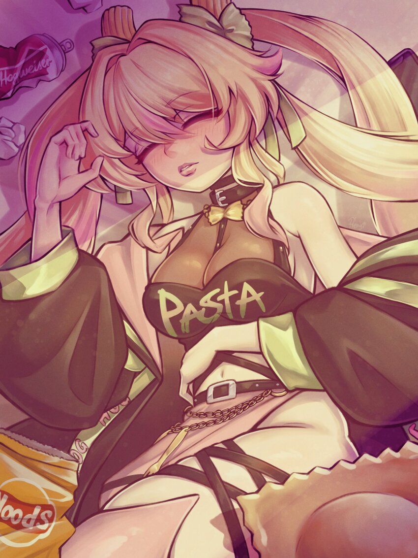 1girl, blonde_hair, blush, breasts, closed_eyes, hengi_hengi, highres, indie_virtual_youtuber