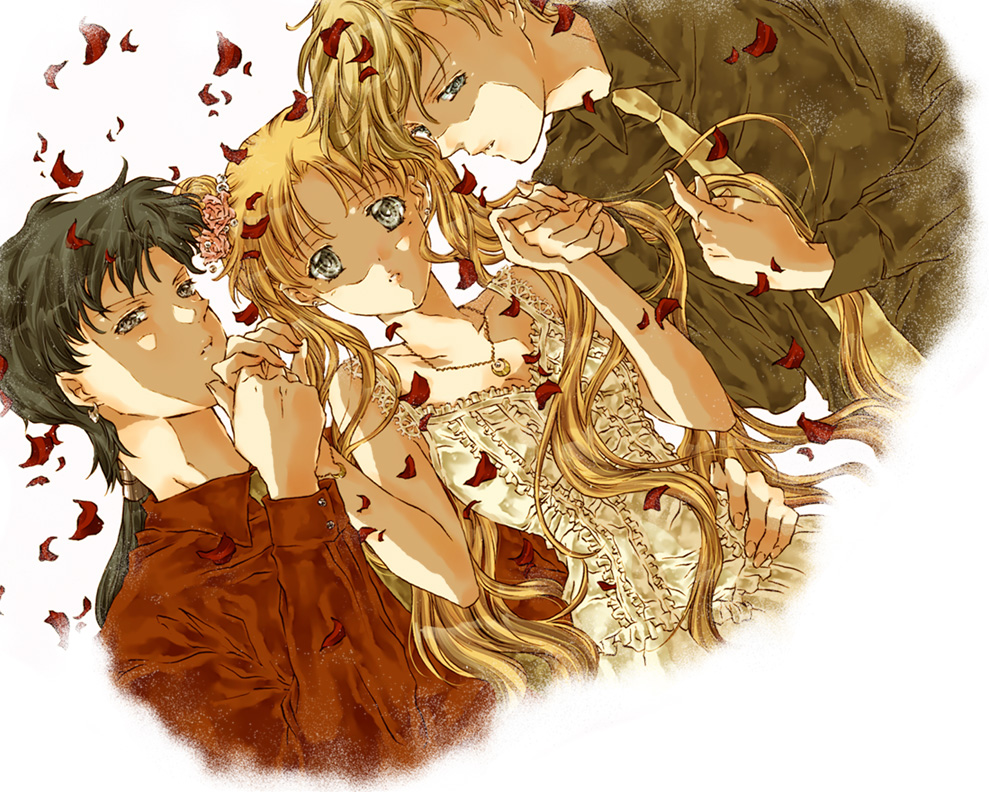 1990s_(style), 3girls, androgynous, bishoujo_senshi_sailor_moon, bishoujo_senshi_sailor_moon_sailor_stars, bishoujo_senshi_sailor_moon_stars, black_shirt, blue_eyes