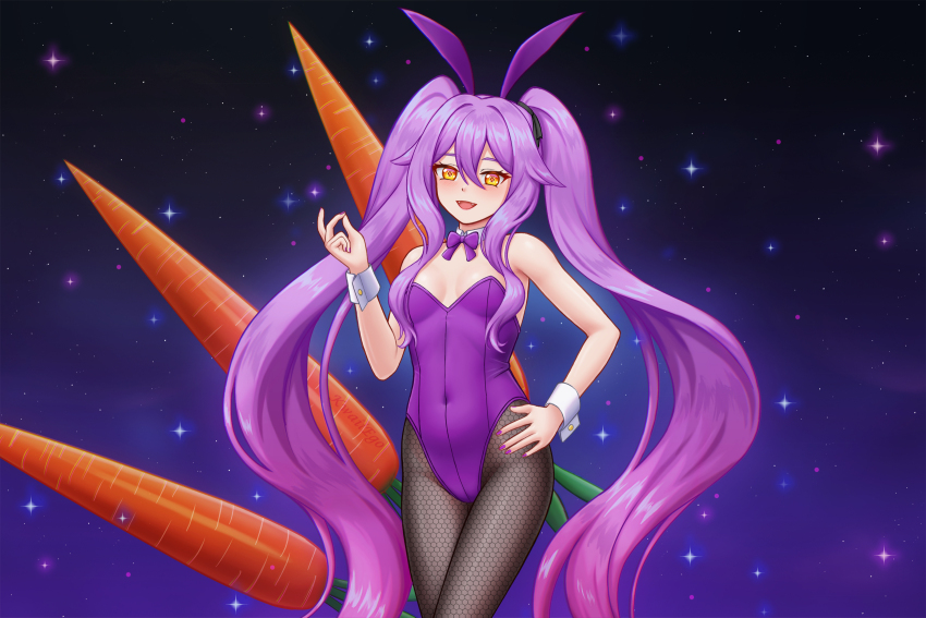 1girl, animal_ear_hairband, animal_ears, black_pantyhose, bow, bowtie, breasts, carrot