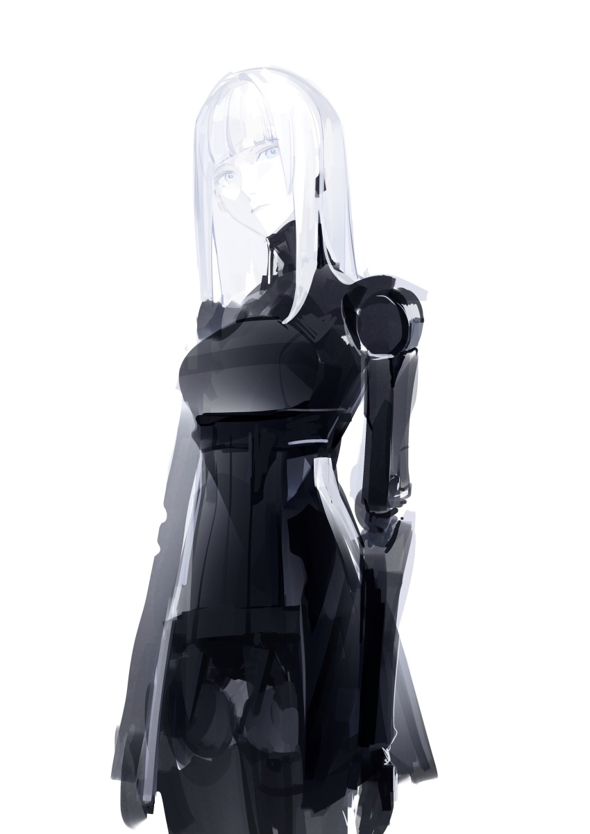 1girl, absurdres, blame!, blue_eyes, blunt_bangs, cibo, commentary_request, cowboy_shot