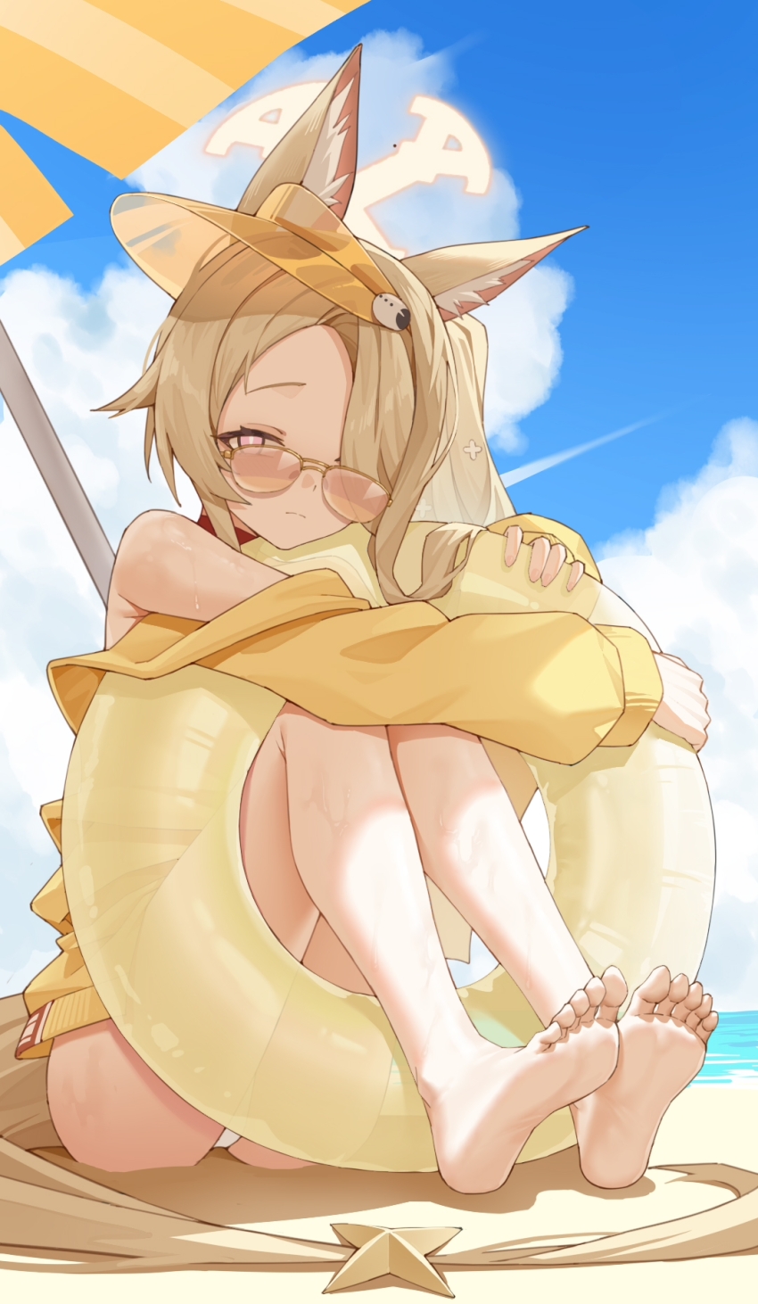 1girl, absurdly_long_tail, animal_ear_fluff, animal_ears, ass, bare_legs, bare_shoulders, barefoot