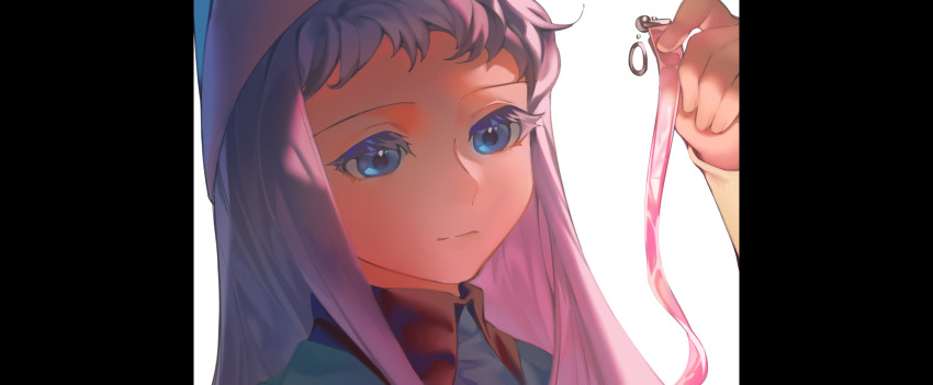 1girl, absurdres, blue_eyes, blue_hair, crystal_ribbon, fingernails, hat, highres