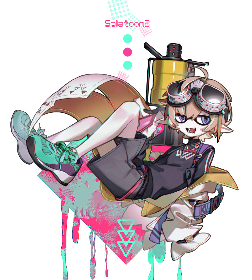 1boy, absurdres, ahoge, black_shirt, black_shorts, blonde_hair, blue_eyes, coat