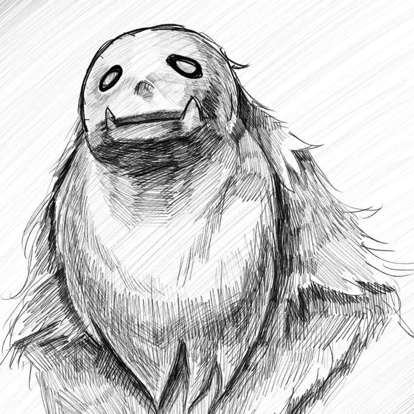 fangs, giratamaai, greyscale, grimms_notes, highres, monochrome, monster, monster_focus