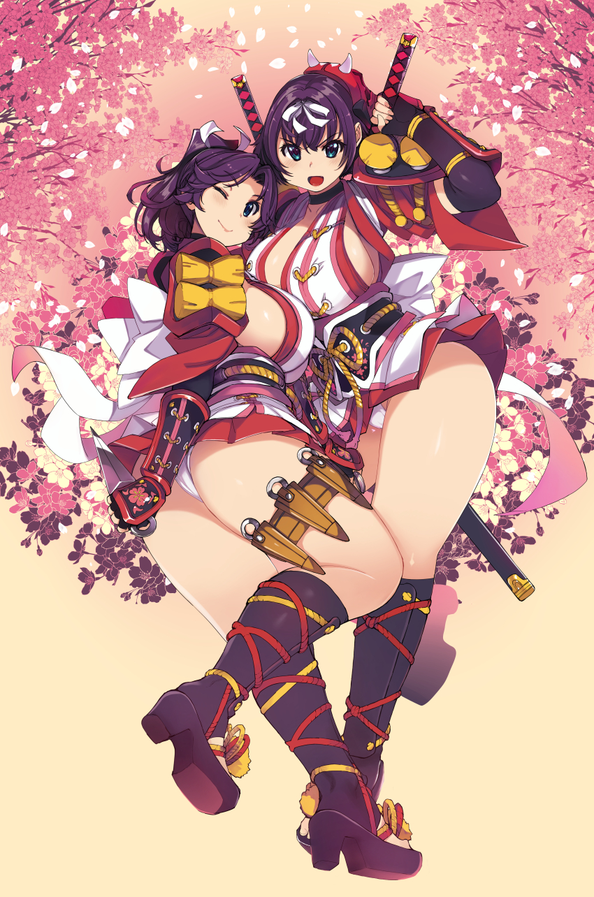 2girls, :d, absurdres, ass, black_choker, black_sandals, black_socks, blue_eyes