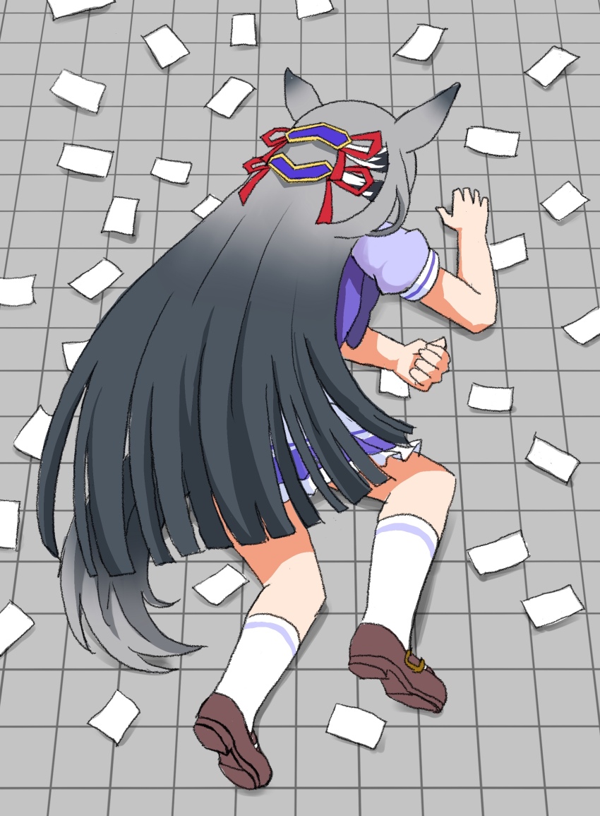 1girl, absurdres, animal_ears, betting_ticket, blunt_ends, brown_shoes, chrono_genesis_(umamusume), commentary