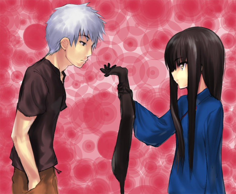 2boys, black_hair, crossdressing, crossdressing_(mtf), decoration_disorder_disconnection, ishizue_arika, karyou_kaie, long_hair