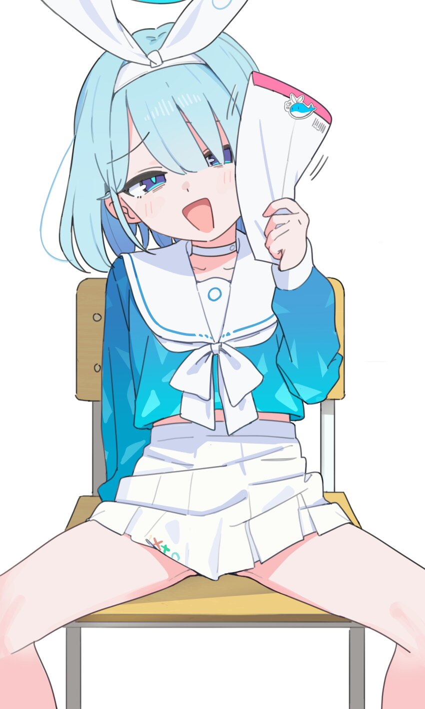 1girl, absurdres, arona_(blue_archive), bare_legs, blue_archive, blue_eyes, blue_hair, blue_halo