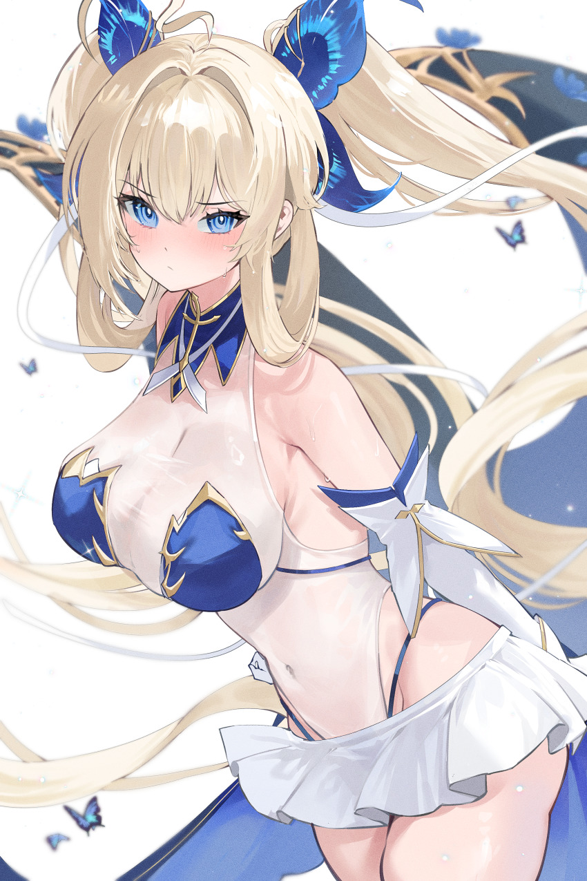 1girl, absurdres, ahoge, azur_lane, bare_shoulders, blonde_hair, blue_eyes, breasts