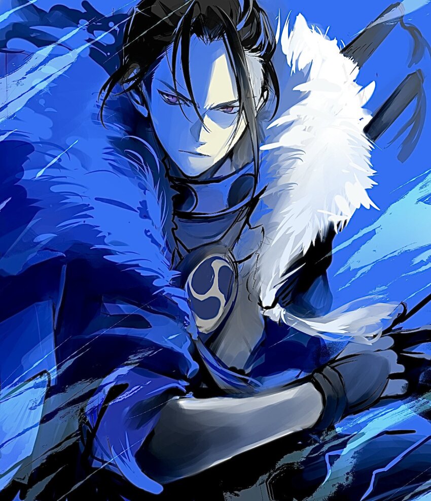 1boy, armor, black_hair, cape, closed_mouth, felix_hugo_fraldarius, felix_hugo_fraldarius_(timeskip), fire_emblem, fire_emblem:_three_houses, fur-trimmed_cape, fur_trim, gloves, highres, male_focus, mortal_savant_(fire_emblem:_three_houses), multiple_swords, nintendo, red_eyes, sheath, sheathed, short_hair, sword, sword_on_back, upper_body, weapon, weapon_on_back, zat_296