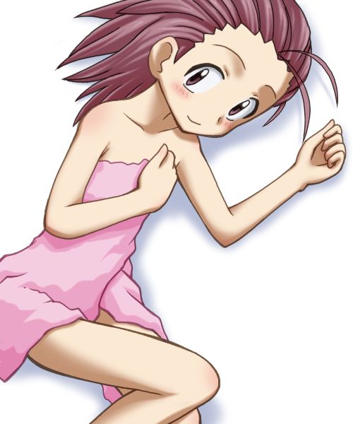 00s, 1girl, awa, covering_privates, female_focus, kamiya_asaka, naked_towel, sketchbook_full_colors, solo, towel