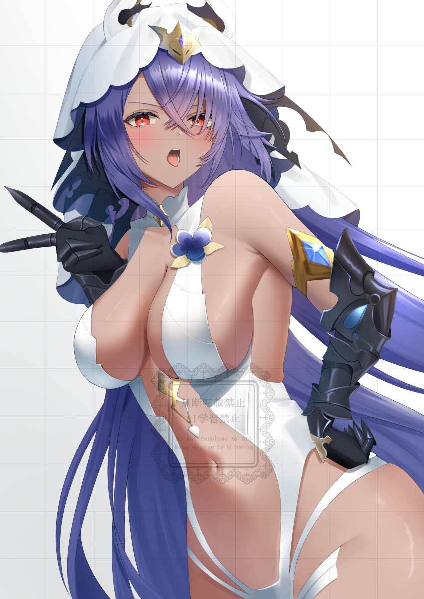 1girl, absurdres, azur_lane, bare_shoulders, black_gauntlets, blush, breasts, center_opening