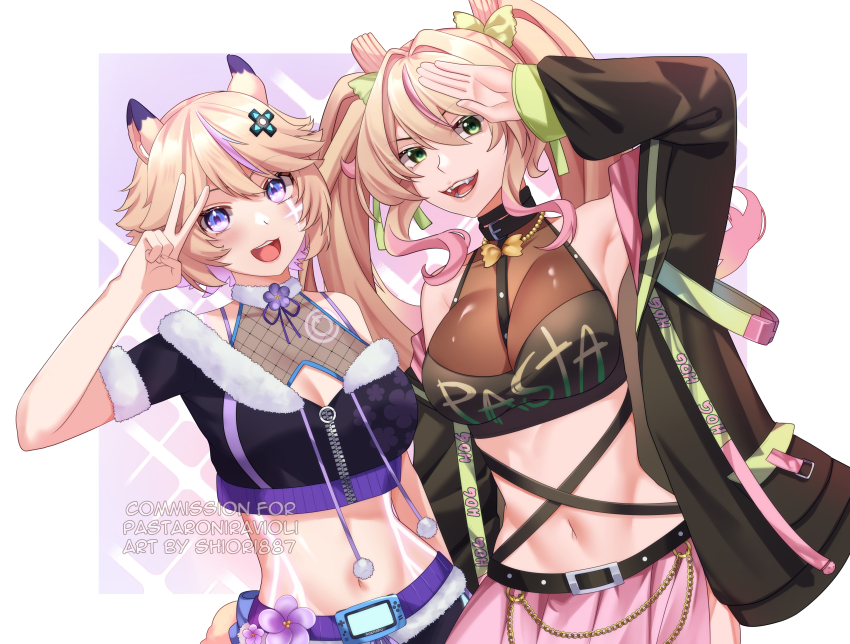 2girls, absurdres, blonde_hair, green_eyes, highres, indie_virtual_youtuber, jacket, multiple_girls