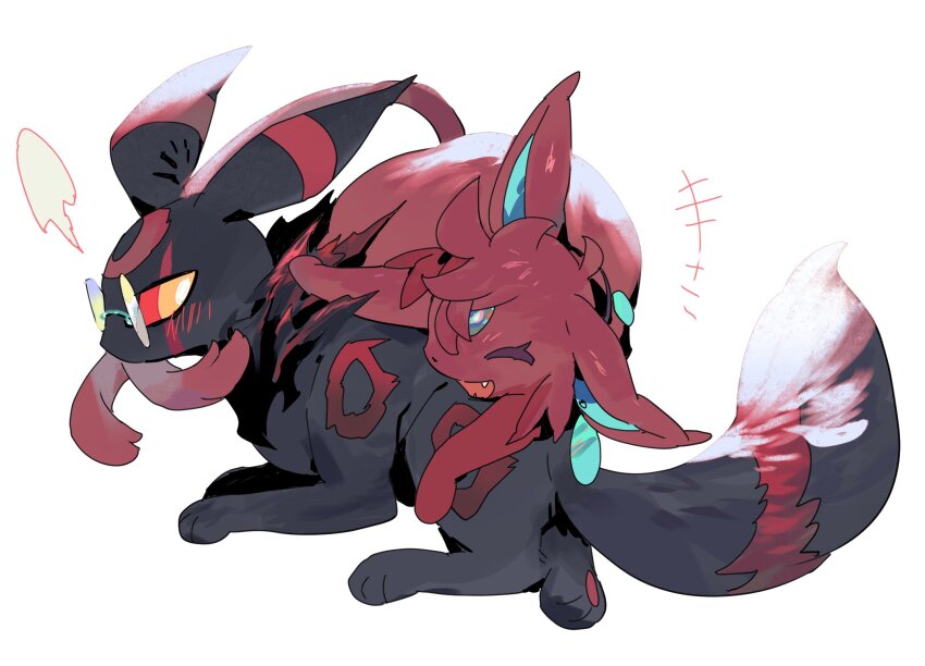 +++, 1boy, 1girl, animal_ears, animalization, ayase_momo, black_fur, blush