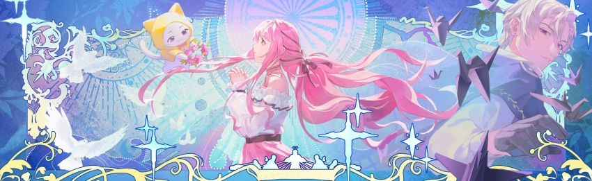 1boy, 1girl, absurdres, animal, arm_cutout, bare_shoulders, belt, bird