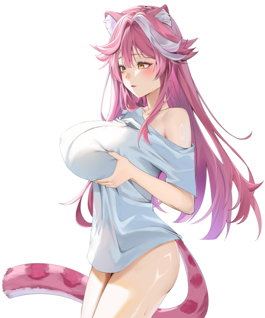 1girl, absurdres, animal_ears, breast_lift, breasts, highres, hololive, hololive_english