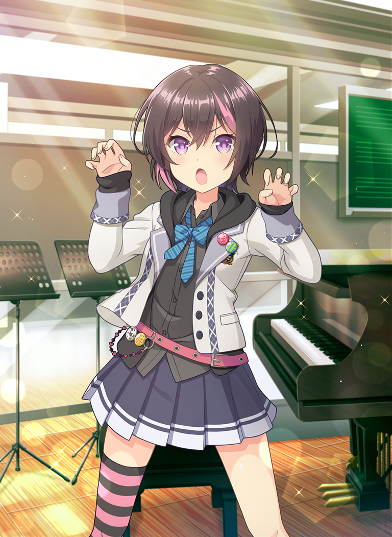 1girl, asymmetrical_legwear, belt, black_hair, black_shirt, black_skirt, black_thighhighs, blazer