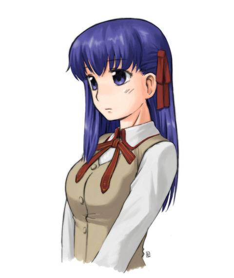archived_source, bad_link, blue_eyes, blue_hair, blush, breasts, brown_vest, buttons