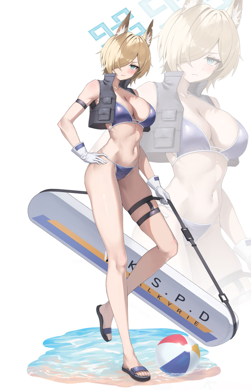 1girl, absurdres, alter_(kxk7357), animal_ear_fluff, animal_ears, bikini, blonde_hair, blue_archive