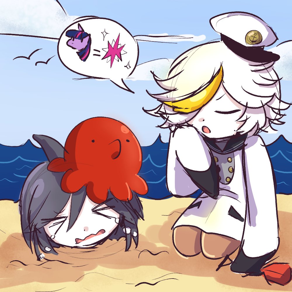 beach, bird_girl, dolphi_(funamusea), funamusea, hat, memoca_(funamusea), oounabara_to_wadanohara, partially_buried