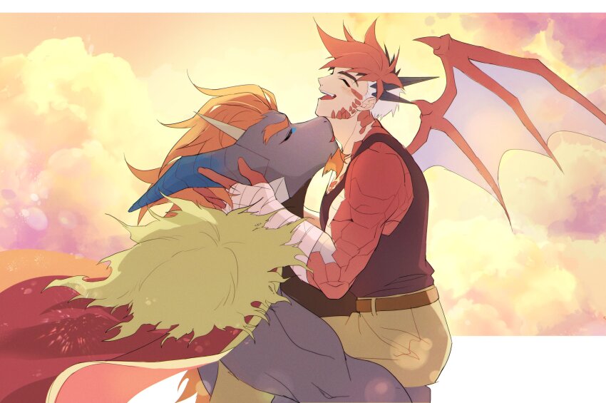 2boys, absurdres, another_eidos-r, bara, barboros_(another_eidos), black_shirt, brown_pants, cape