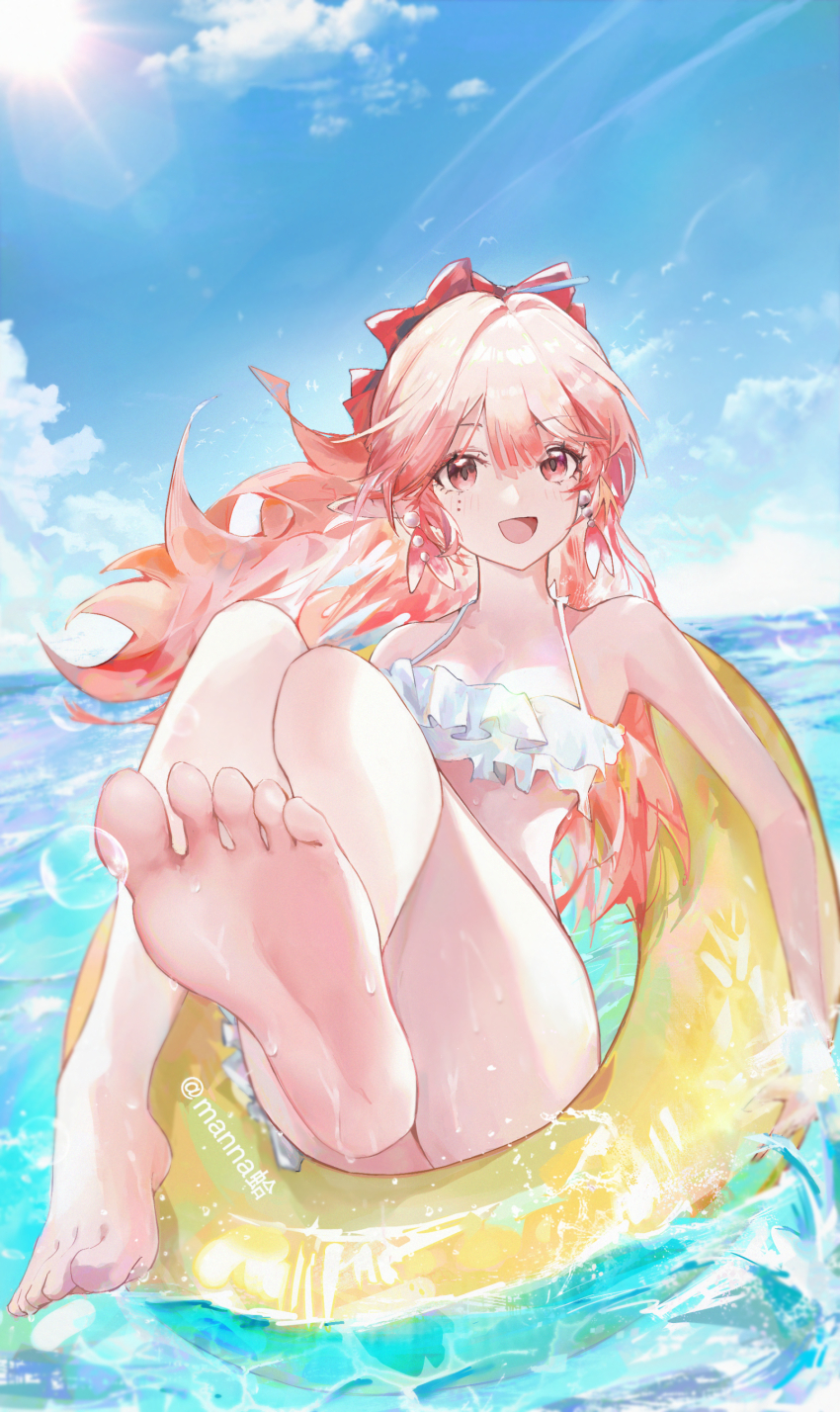 1girl, absurdres, arknights, barefoot, beach, feet, haruka_(arknights), highres
