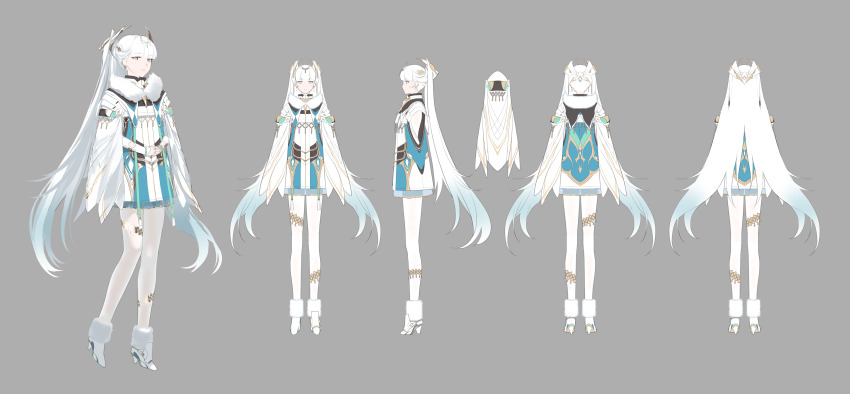 1girl, absurdres, alternate_costume, alternate_design, aqua_dress, boots, closed_mouth, colored_tips