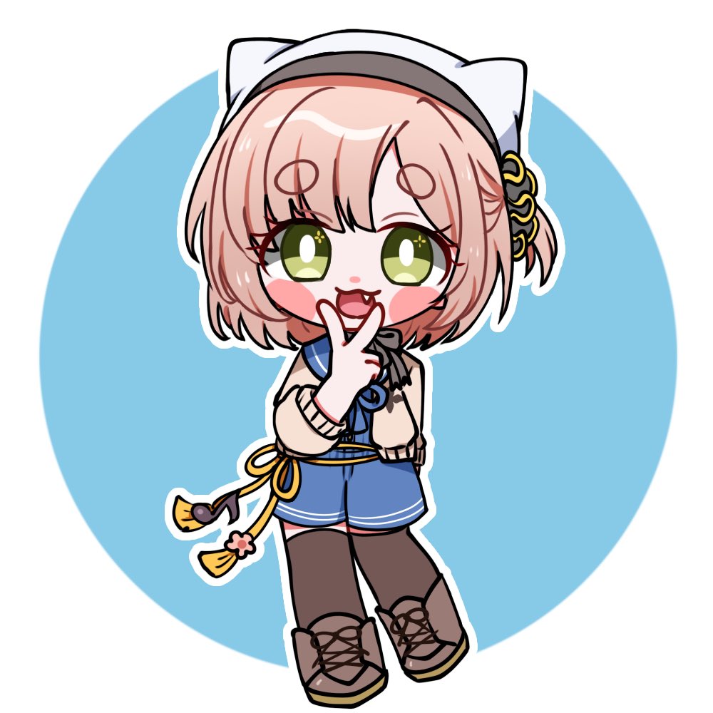 1girl, :3, animal_hat, beanie, blonde_hair, blue_ribbon, blue_sailor_collar, blue_shorts