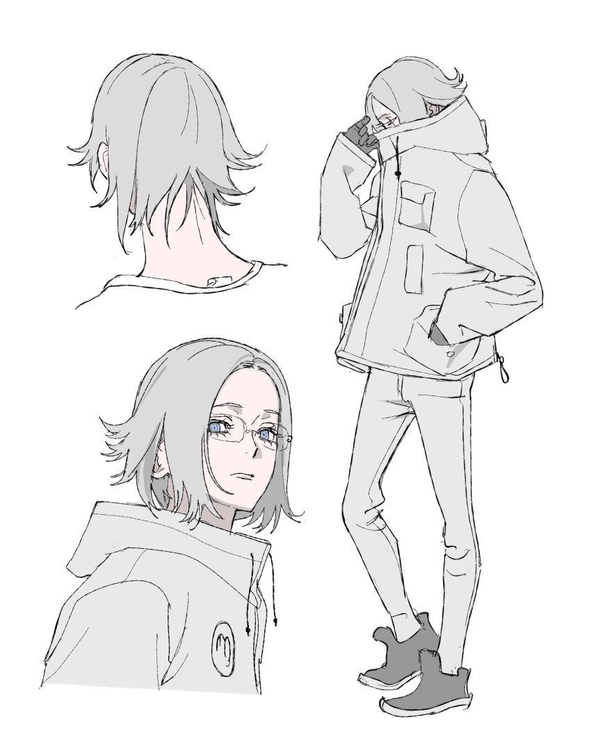 1boy, absurdres, adc_mt, aotsuki_eito, black_gloves, black_shoes, breast_pocket, glasses