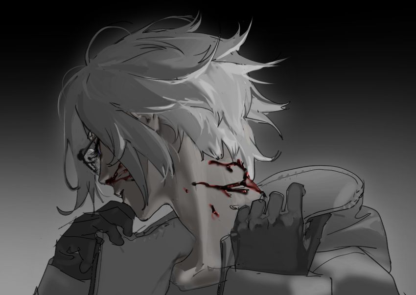 1boy, adc_mt, aotsuki_eito, black_background, black_gloves, blood, blood_on_face, blood_on_neck