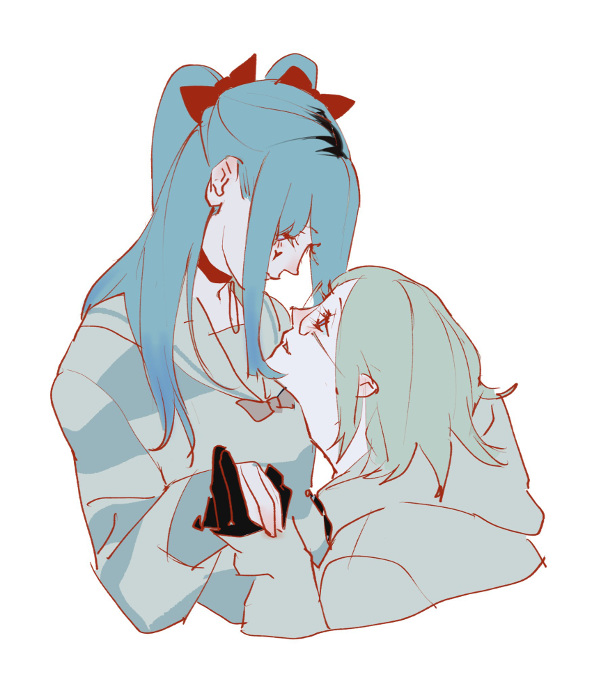 1boy, 1girl, adc_mt, amemiya_darumi, aotsuki_eito, black_gloves, black_hair, blue_hair