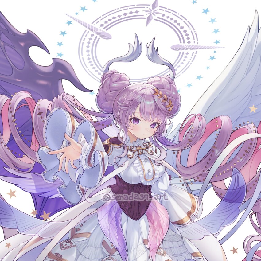 1girl, absurdres, angel_wings, asymmetrical_wings, black_wings, breasts, cowboy_shot, demon_wings