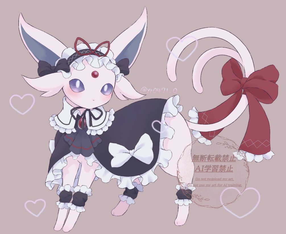 blush, clothed_pokemon, commentary_request, espeon, forked_tail, frills, gen_2_pokemon, grey_background